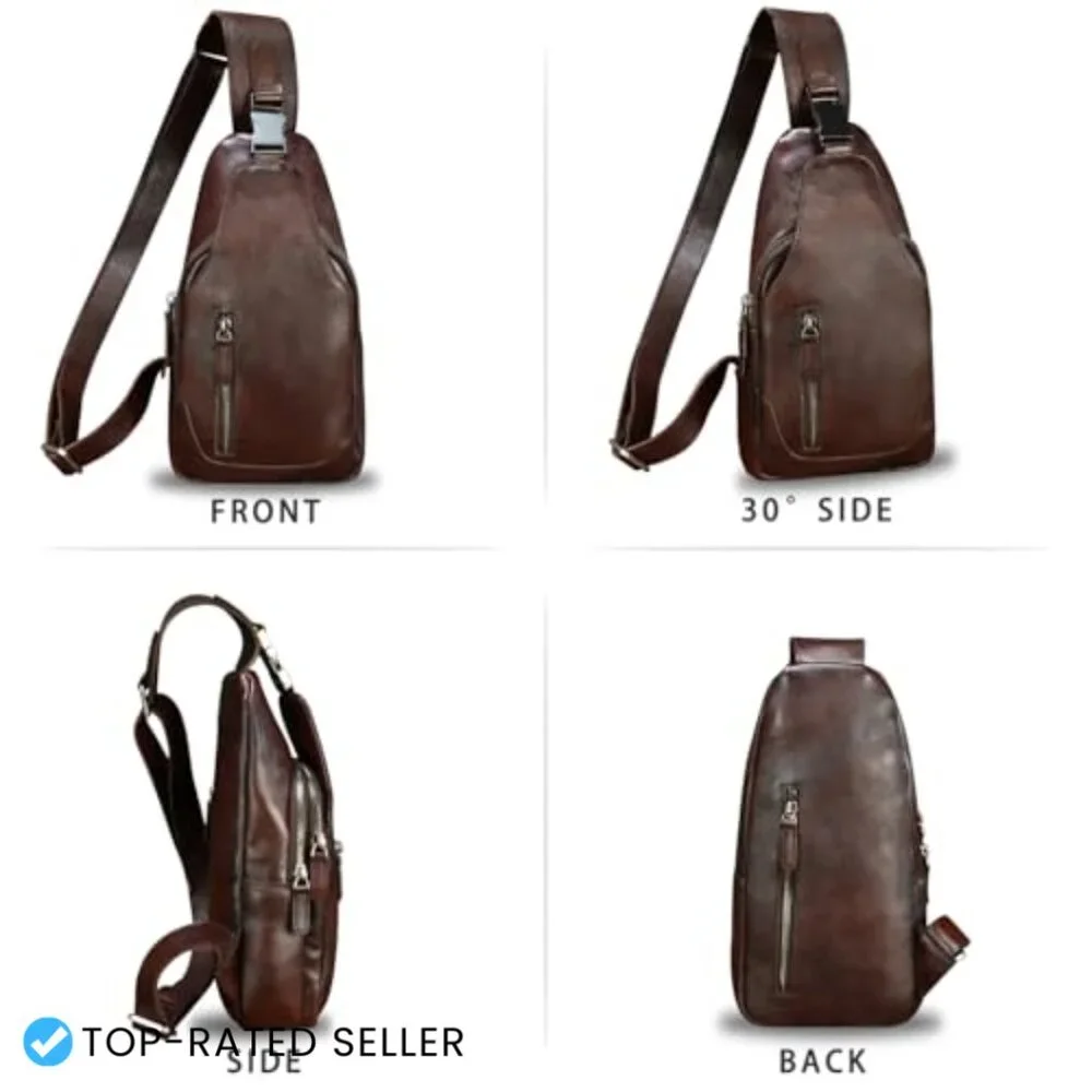 Genuine Leather Sling Backpack Crossbody Shoulder Bag Retro Chic Universal Fit